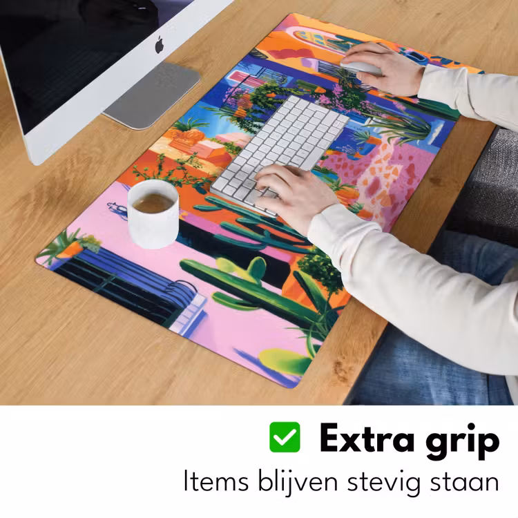 Geel - Blauw - Oranje - Huis Muismat XXL klein -sfeer3