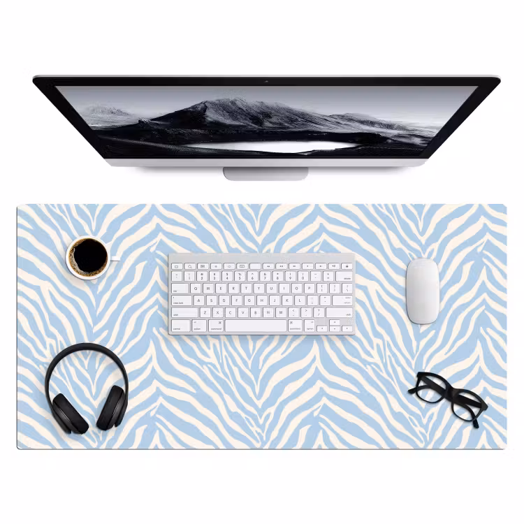 Zebra - Motief - Blauw - Wit Muismat XXL klein 681 -3d