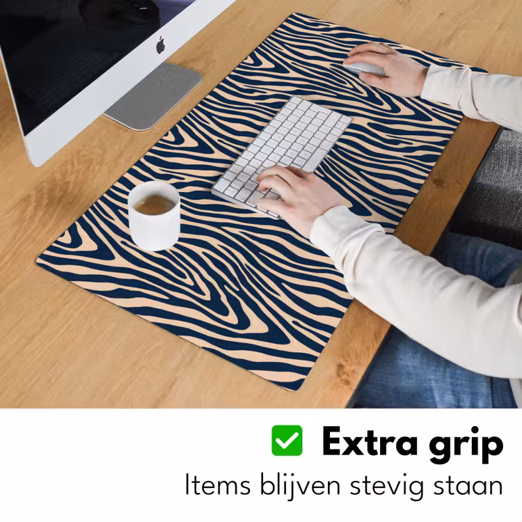 Zebra - Patroon - Blauw - Beige Muismat XXL klein 681 -sfeer3