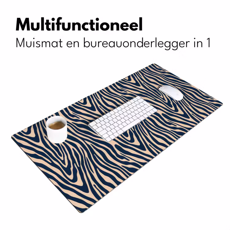 Zebra - Patroon - Blauw - Beige Muismat XXL klein 681 -sfeer4