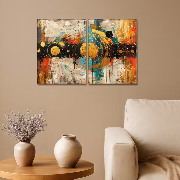 Abstract - Goud - Vormen Canvas - Meerluiken 2 luik klein -sfeer1