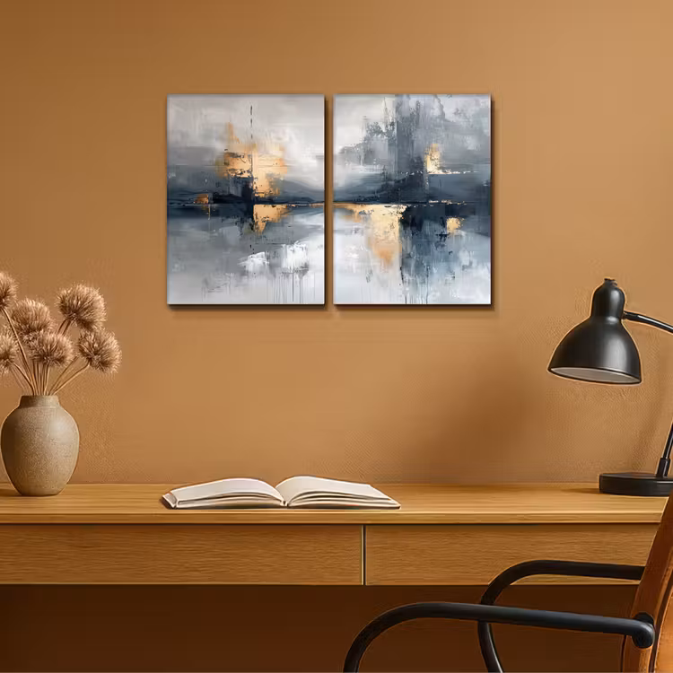 Abstract - Grijs - Goud - Modern Canvas - Meerluiken 2 luik klein -sfeer5