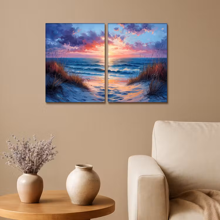 Strand - Blauw - Verf - Paars Canvas - Meerluiken 2 luik klein -sfeer1