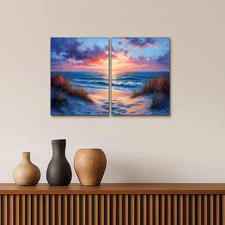 Strand - Blauw - Verf - Paars Canvas - Meerluiken 2 luik klein -sfeer3