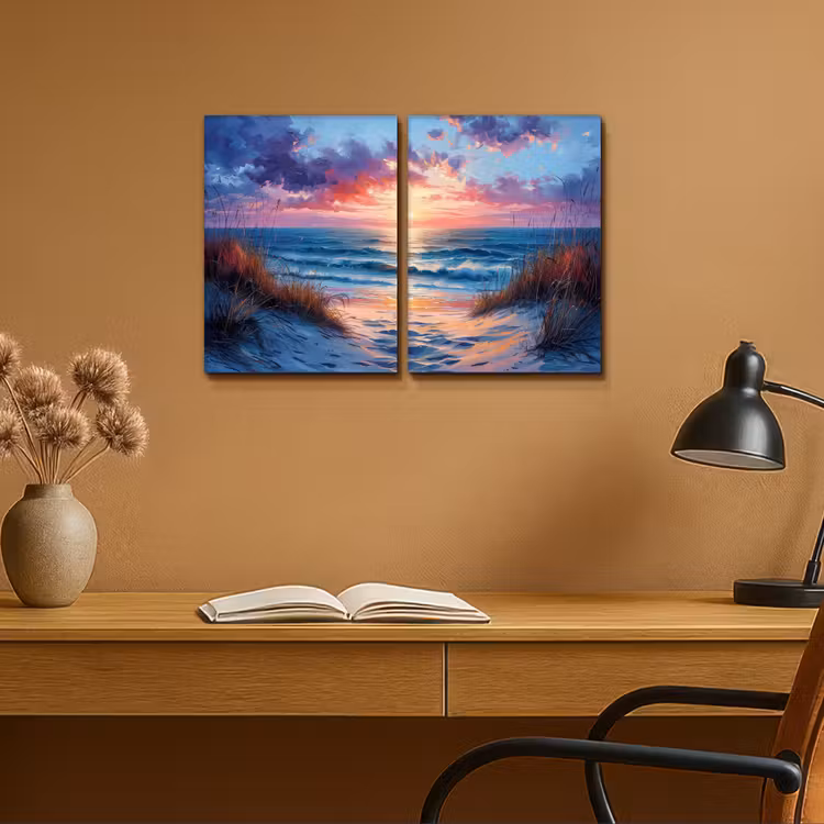 Strand - Blauw - Verf - Paars Canvas - Meerluiken 2 luik klein -sfeer5