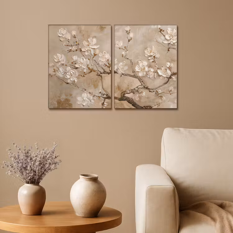 Beige - Bloesem - Modern Canvas - Meerluiken 2 luik klein -sfeer1