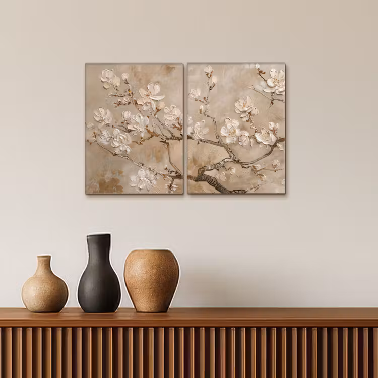 Beige - Bloesem - Modern Canvas - Meerluiken 2 luik klein -sfeer3