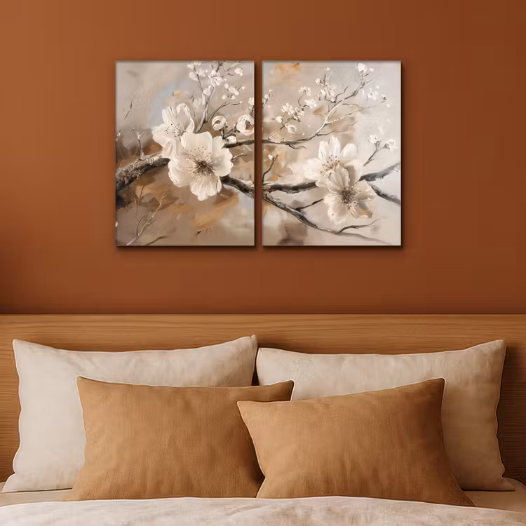 Bloesem - Beige - Abstract - Bloemen Canvas - Meerluiken 2 luik klein -sfeer2