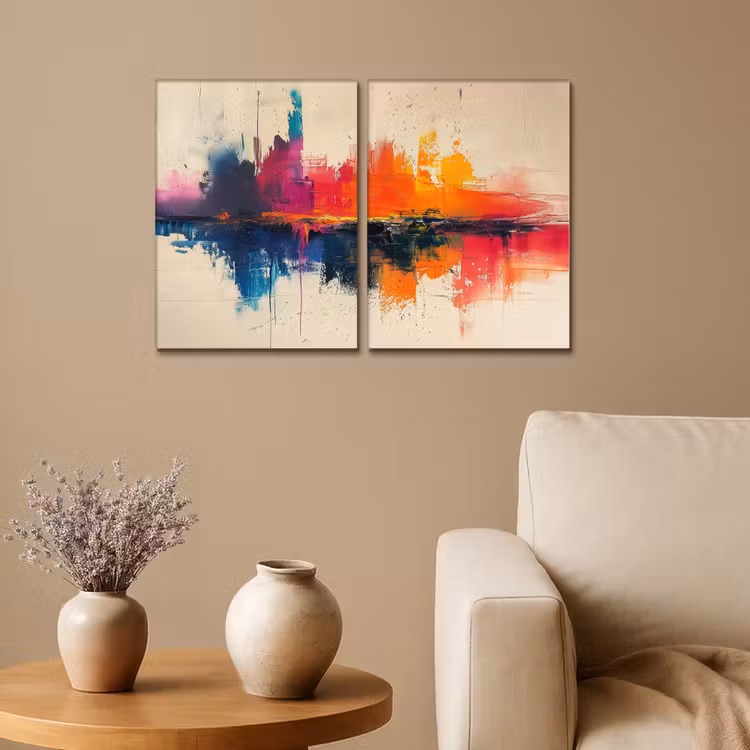 Kleurrijk - Abstract - Verflook - Modern Canvas - Meerluiken 2 luik klein -sfeer1