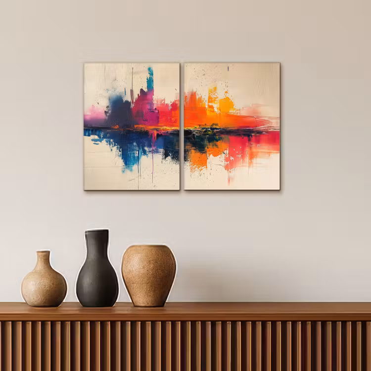 Kleurrijk - Abstract - Verflook - Modern Canvas - Meerluiken 2 luik klein -sfeer3