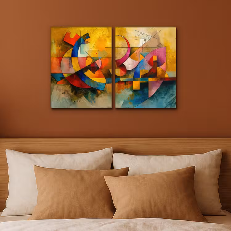 Kleurrijk - Geometrisch - Abstract Canvas - Meerluiken 2 luik klein -sfeer2