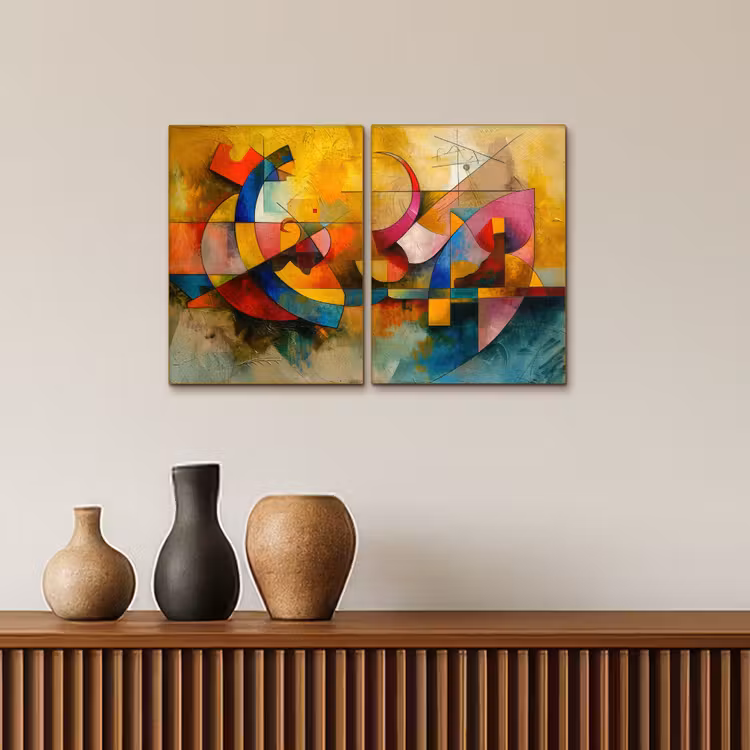 Kleurrijk - Geometrisch - Abstract Canvas - Meerluiken 2 luik klein -sfeer3