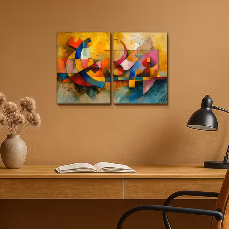 Kleurrijk - Geometrisch - Abstract Canvas - Meerluiken 2 luik klein -sfeer5