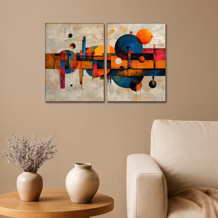Kleurrijk - Geometrisch - Abstract - Aesthetic Canvas - Meerluiken 2 luik klein -sfeer1