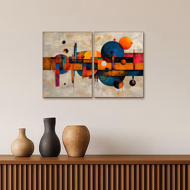 Kleurrijk - Geometrisch - Abstract - Aesthetic Canvas - Meerluiken 2 luik klein -sfeer3