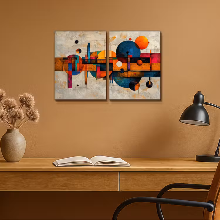 Kleurrijk - Geometrisch - Abstract - Aesthetic Canvas - Meerluiken 2 luik klein -sfeer5