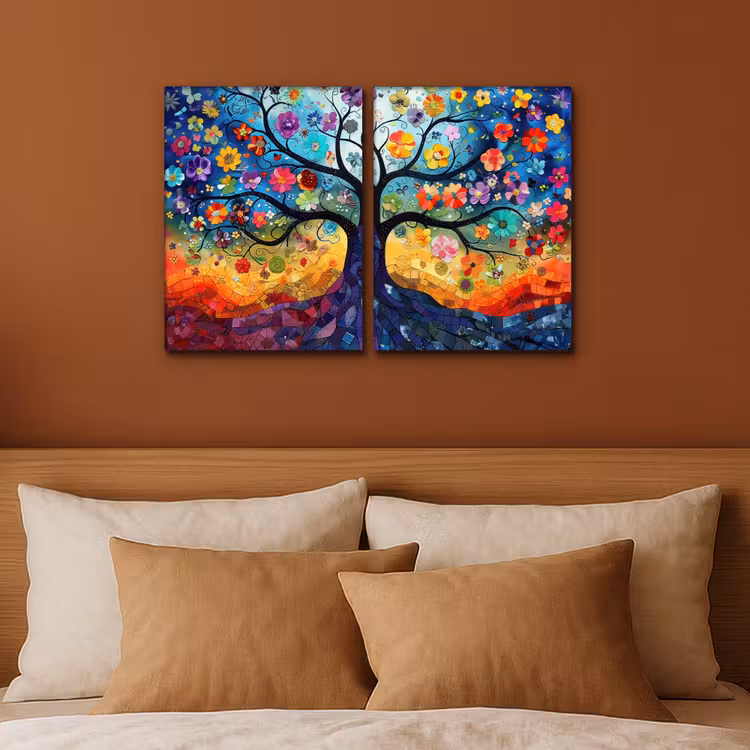Kleurrijk - Levensboom - Bloemen - Abstract Canvas - Meerluiken 2 luik klein -sfeer2