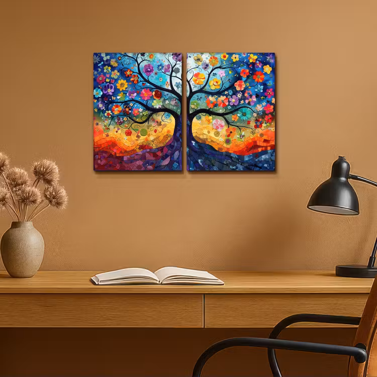 Kleurrijk - Levensboom - Bloemen - Abstract Canvas - Meerluiken 2 luik klein -sfeer5