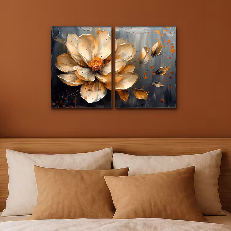 Bloem - Goud - Abstract - Verf Canvas - Meerluiken 2 luik klein -sfeer2
