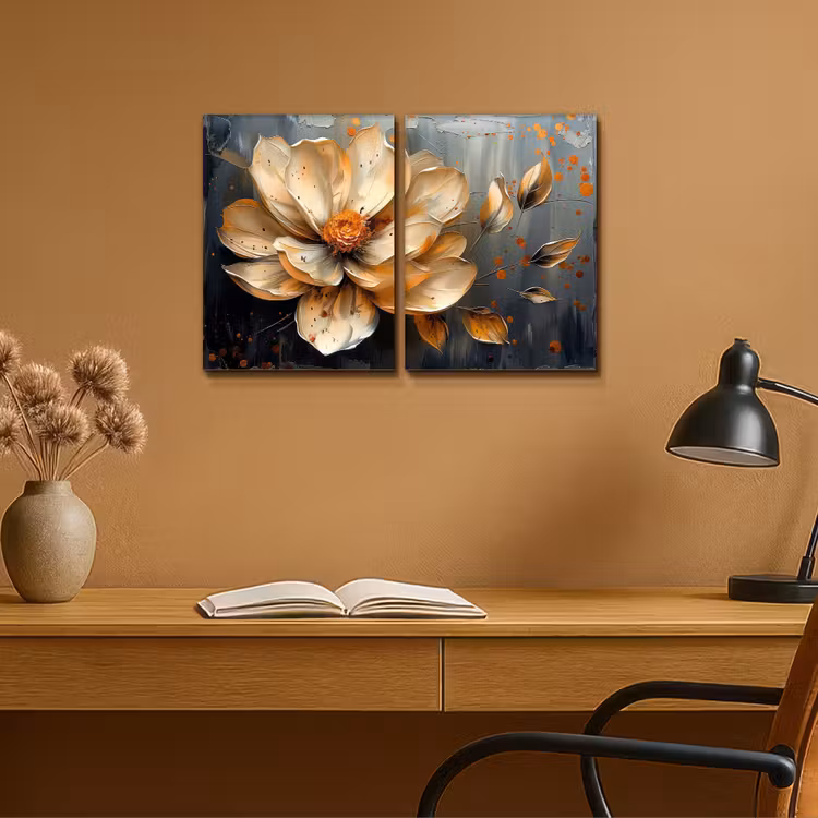 Bloem - Goud - Abstract - Verf Canvas - Meerluiken 2 luik klein -sfeer5