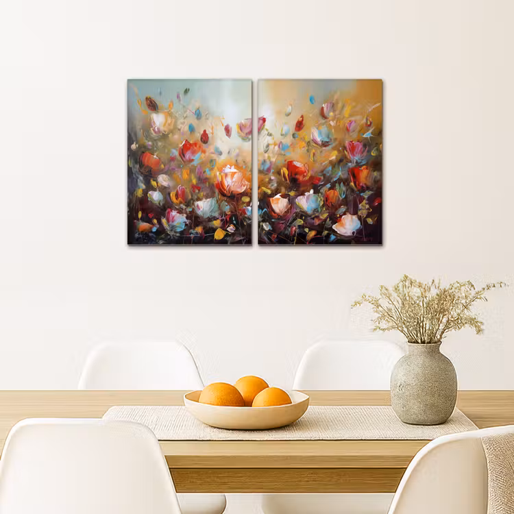 Bloemen - Abstract - Verflook - Kleurrijk Canvas - Meerluiken 2 luik klein -sfeer4