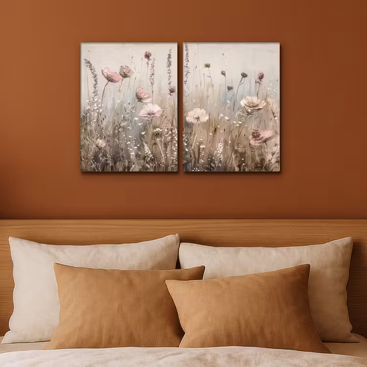 Bloemen - Beige - Modern - Roze Canvas - Meerluiken 2 luik klein -sfeer2