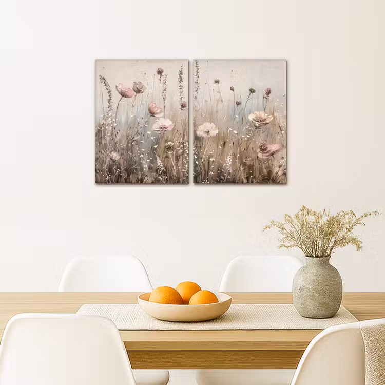 Bloemen - Beige - Modern - Roze Canvas - Meerluiken 2 luik klein -sfeer4