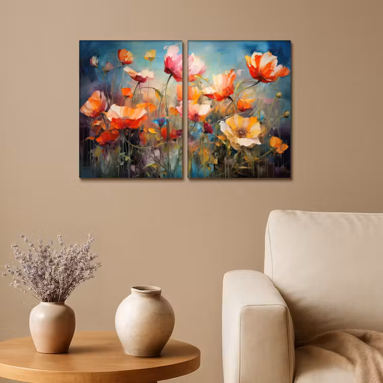 Bloemen - Kleurrijk - Abstract Canvas - Meerluiken 2 luik klein -sfeer1