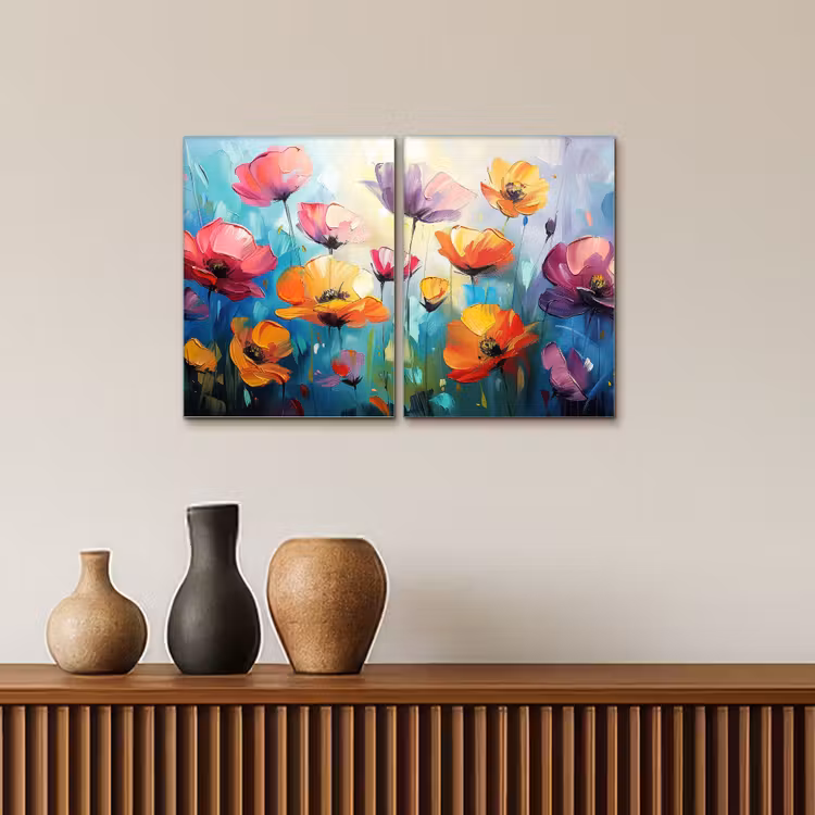 Bloemen - Kleurrijk - Abstract - Natuur Canvas - Meerluiken 2 luik klein -sfeer3