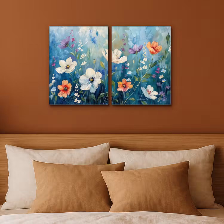 Bloemen - Kleurrijk - Blauw - Natuur Canvas - Meerluiken 2 luik klein -sfeer2