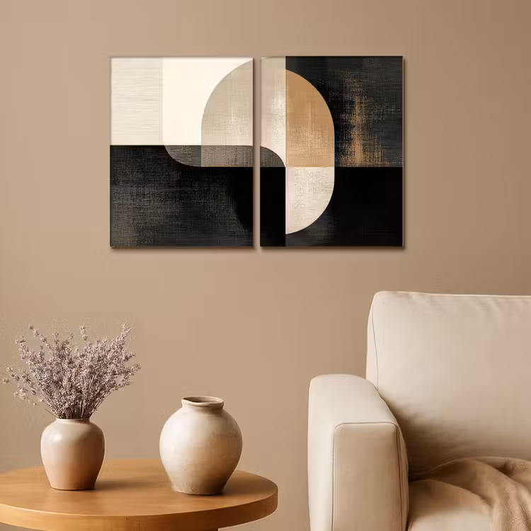 Vormen - Abstract - Goud Canvas - Meerluiken 2 luik klein -sfeer1