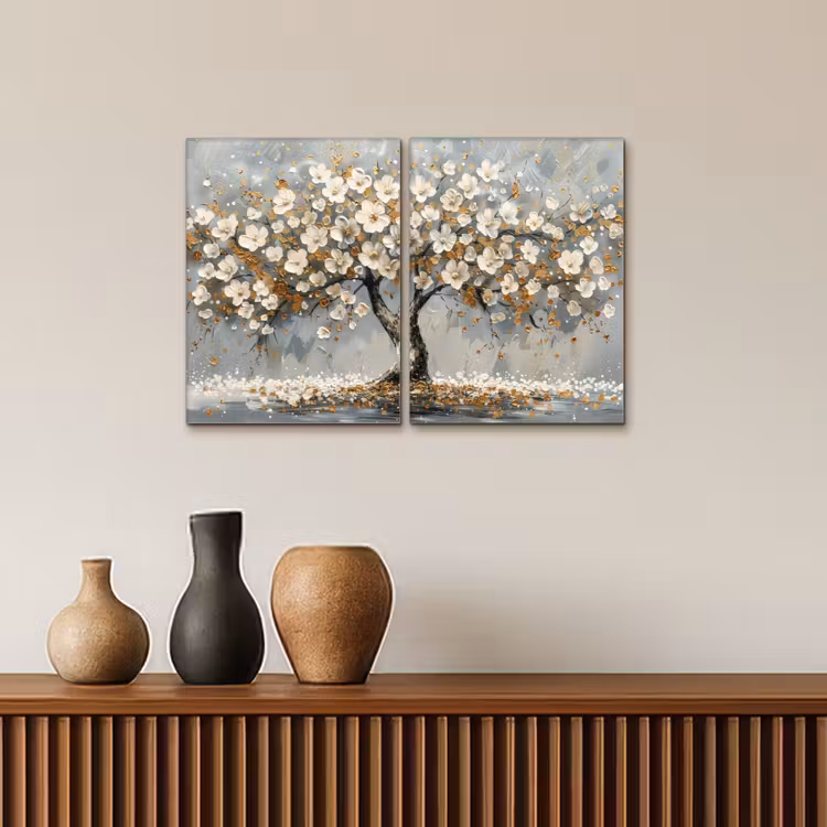 Boom - Abstract - Wit - Bloesem Canvas - Meerluiken 2 luik klein -sfeer3