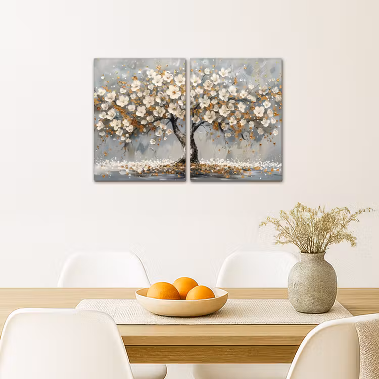Boom - Abstract - Wit - Bloesem Canvas - Meerluiken 2 luik klein -sfeer4