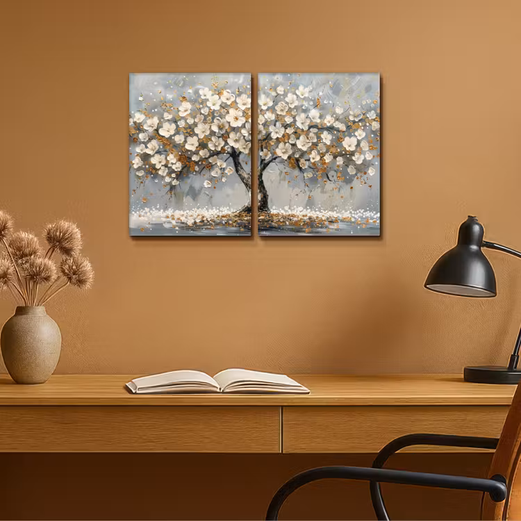Boom - Abstract - Wit - Bloesem Canvas - Meerluiken 2 luik klein -sfeer5