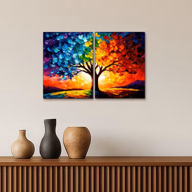 Boom - Kleurrijk - Verflook - Abstract Canvas - Meerluiken 2 luik klein -sfeer3
