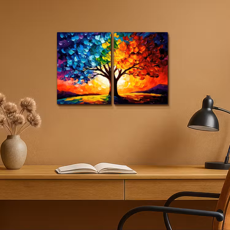 Boom - Kleurrijk - Verflook - Abstract Canvas - Meerluiken 2 luik klein -sfeer5