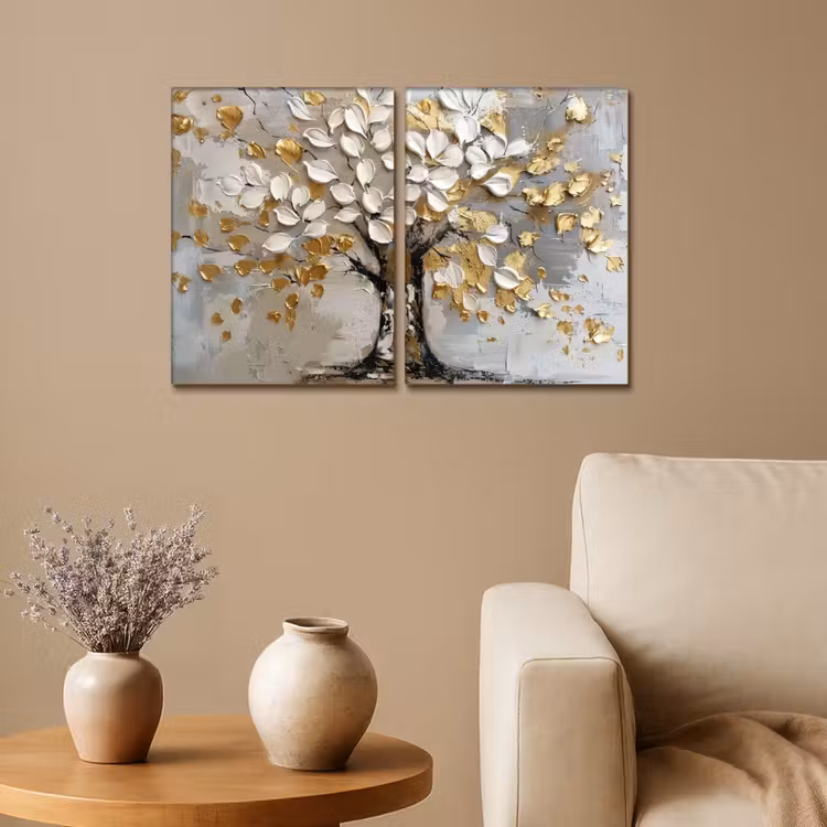 Boom - Wit - Goud - Verflook Canvas - Meerluiken 2 luik klein -sfeer1