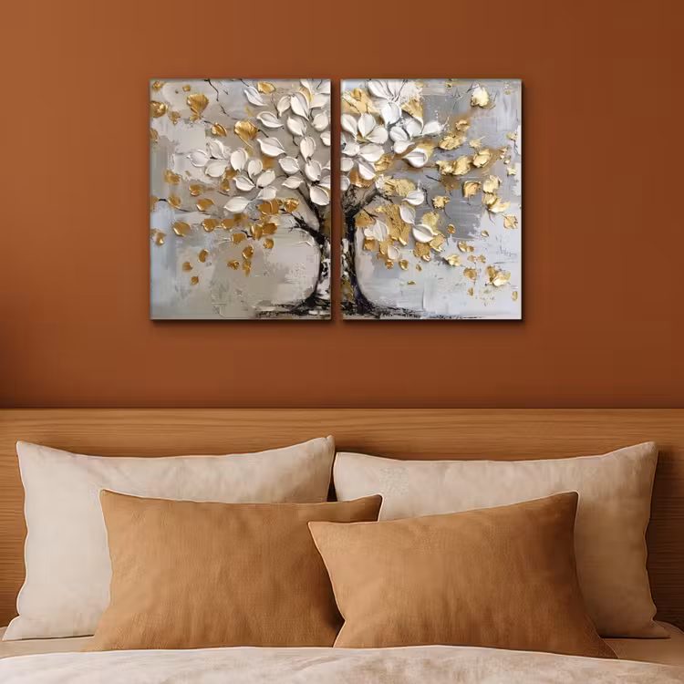 Boom - Wit - Goud - Verflook Canvas - Meerluiken 2 luik klein -sfeer2