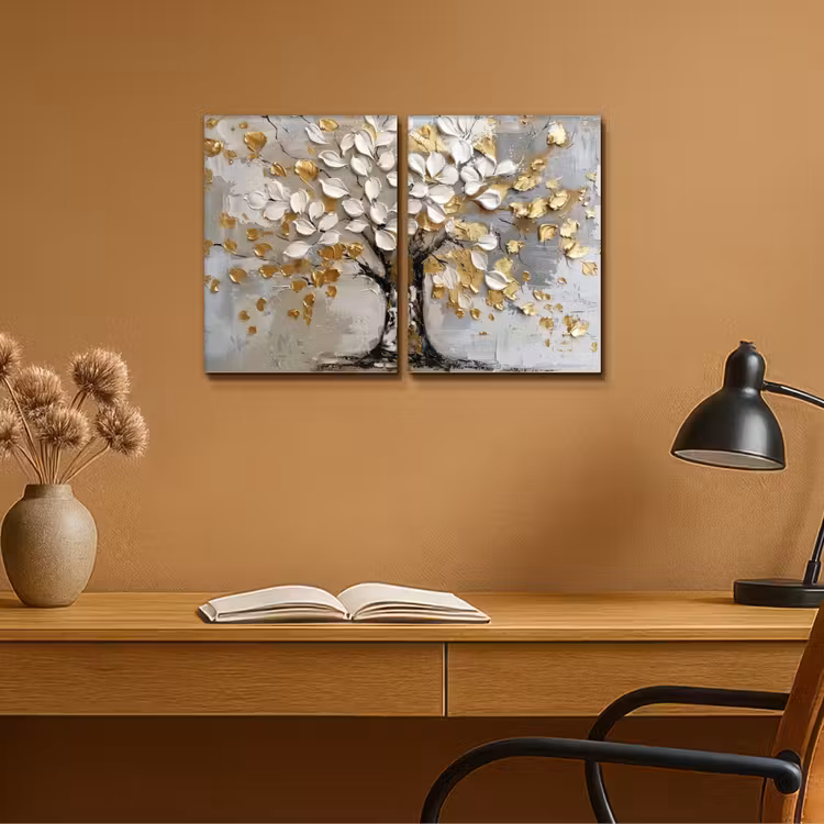 Boom - Wit - Goud - Verflook Canvas - Meerluiken 2 luik klein -sfeer5