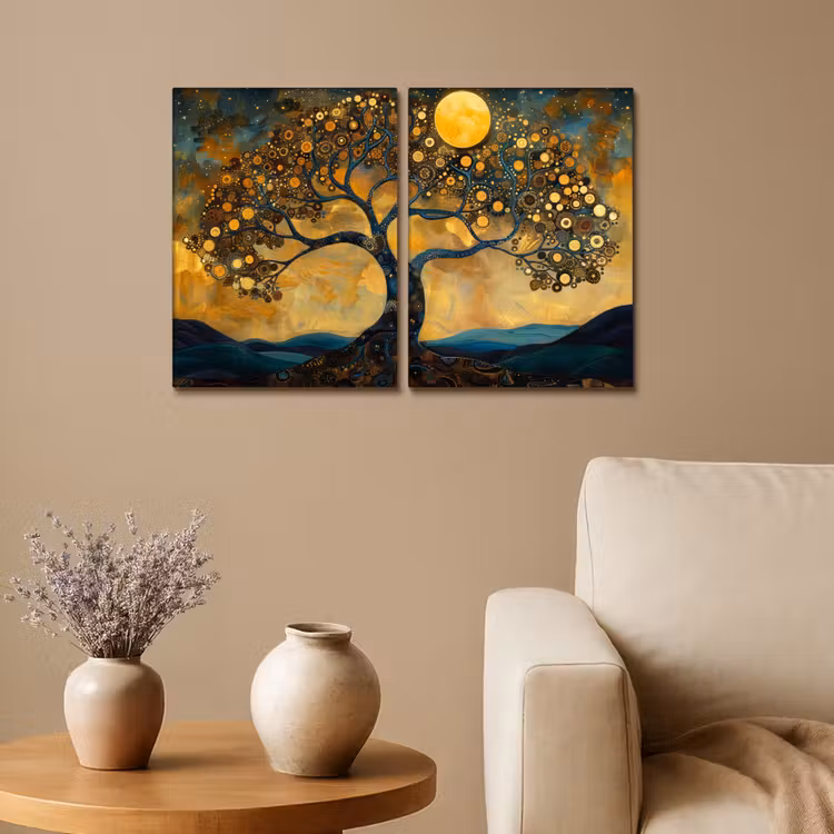 Boom - Geel - Abstract - Modern Canvas - Meerluiken 2 luik klein -sfeer1