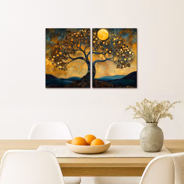 Boom - Geel - Abstract - Modern Canvas - Meerluiken 2 luik klein -sfeer4