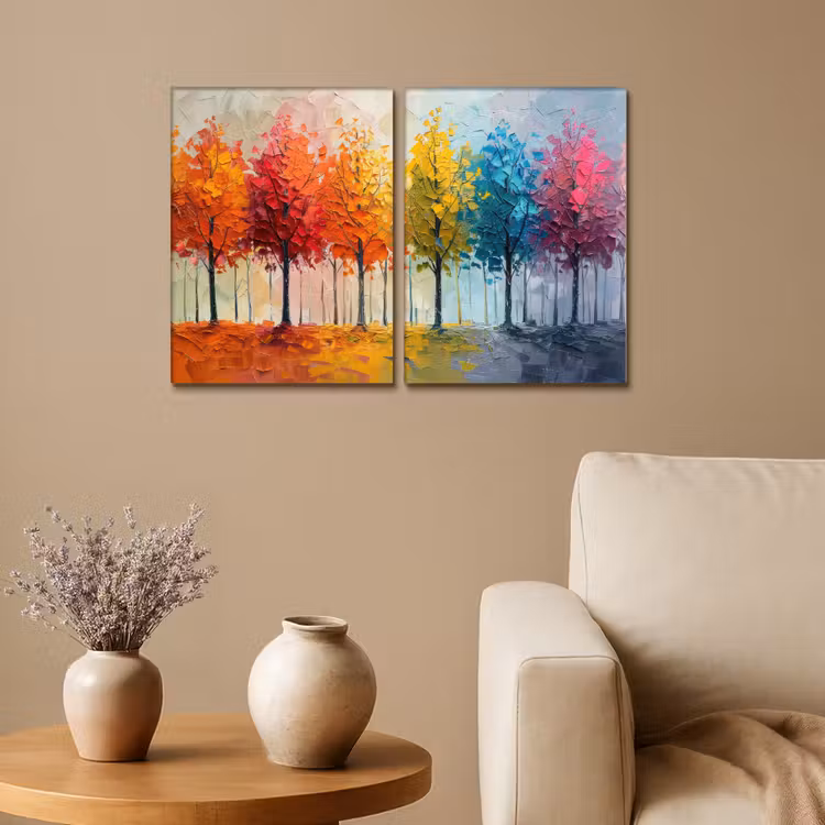 Bomen - Kleurrijk - Modern - Verflook Canvas - Meerluiken 2 luik klein -sfeer1