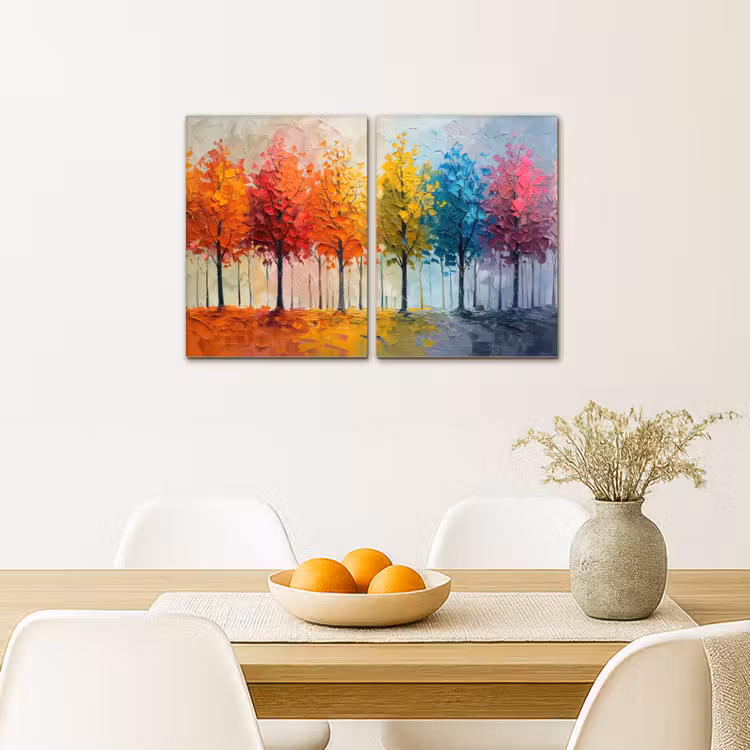 Bomen - Kleurrijk - Modern - Verflook Canvas - Meerluiken 2 luik klein -sfeer4