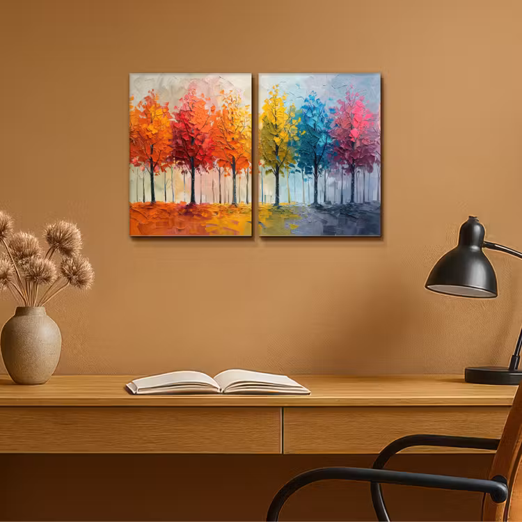 Bomen - Kleurrijk - Modern - Verflook Canvas - Meerluiken 2 luik klein -sfeer5