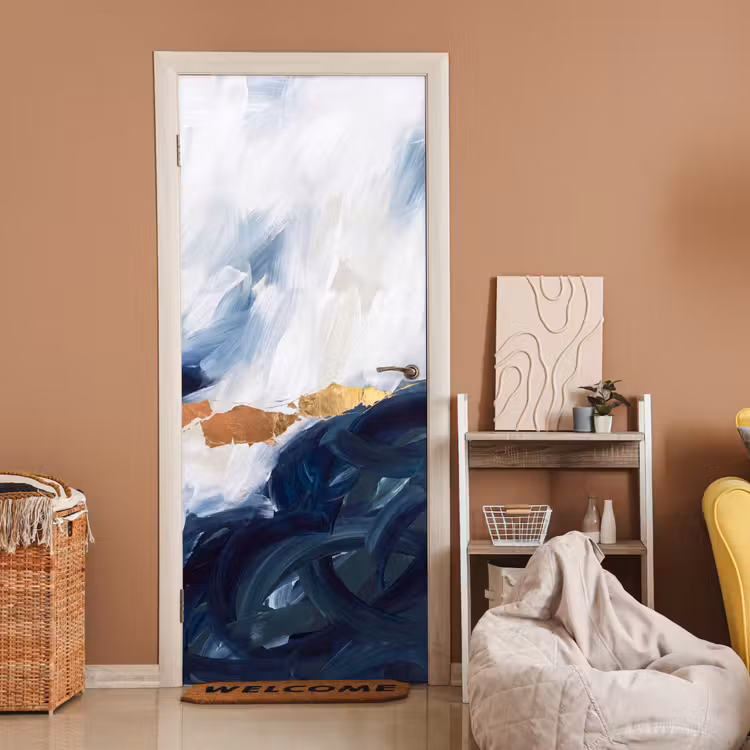 Abstract - Acryl - Blauw - Goud - Elegant deurposter klein -sfeer1