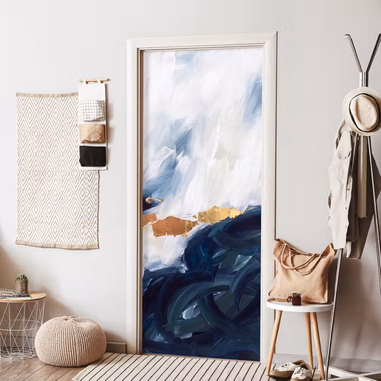 Abstract - Acryl - Blauw - Goud - Elegant deurposter klein -sfeer6