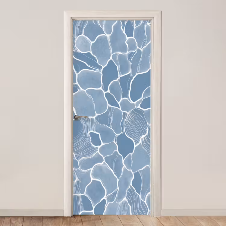 Abstract - Blauw - Bladeren deurposter klein -3d_beige