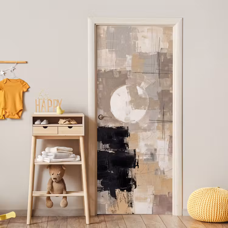Abstract - Cirkel - Modern - Beige - Zwart - Minimalistisch deurposter klein -sfeer4
