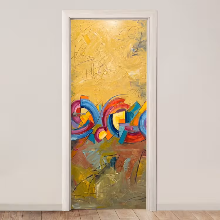 Abstract - Cirkels - Schilderij - Kleurrijk - Dynamisch deurposter klein -3d_beige