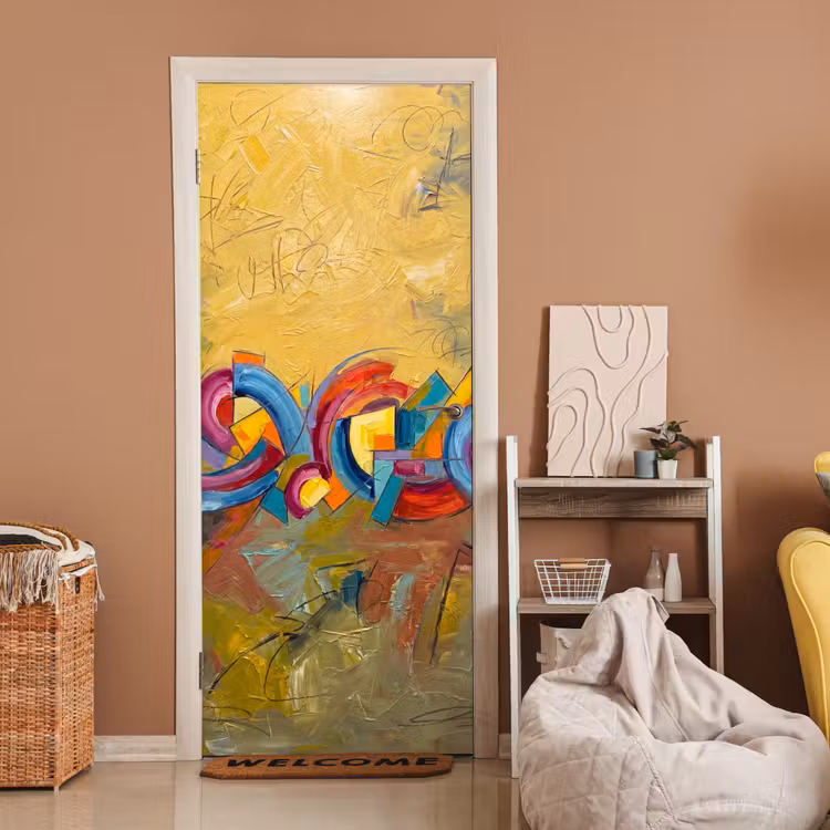Abstract - Cirkels - Schilderij - Kleurrijk - Dynamisch deurposter klein -sfeer1